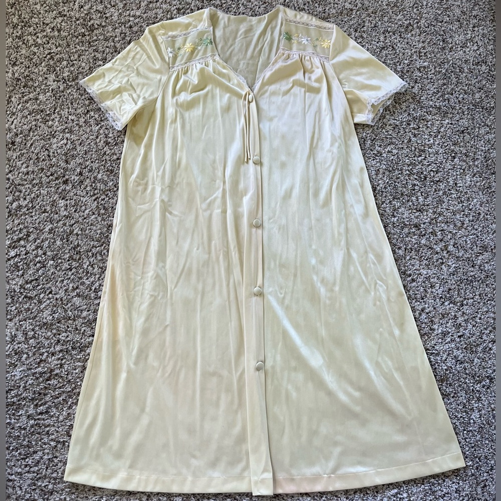 Vintage Yellow Floral Embroidery Housedress